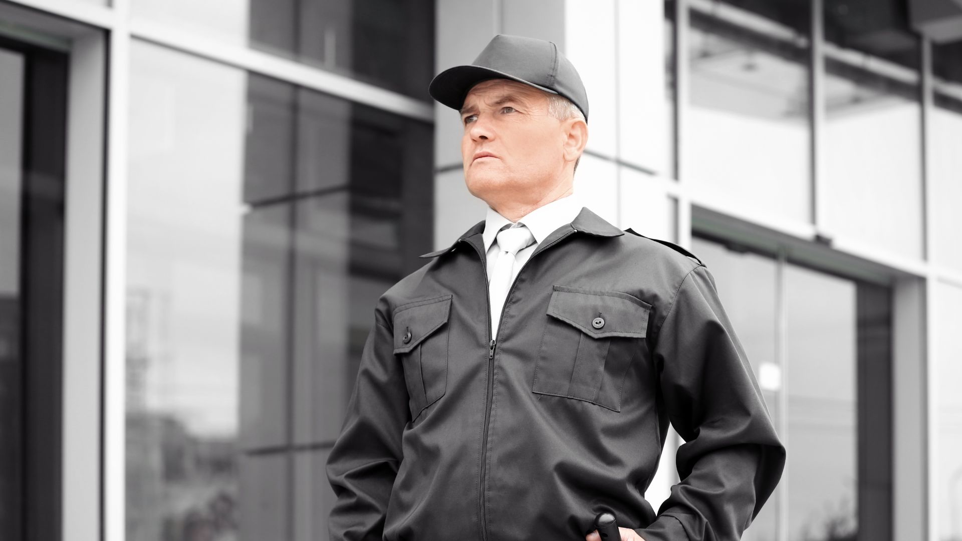 Guardia de seguridad profesional en instalación corporativa